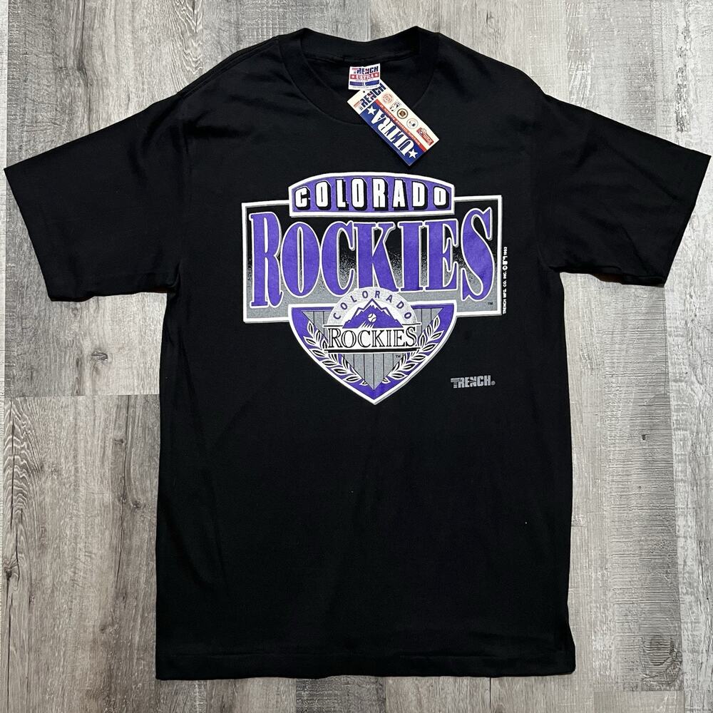 VTG Colorado Rockies NWT Trench Sportswear Black Baseball MLB T Shirt 1992 Sz L